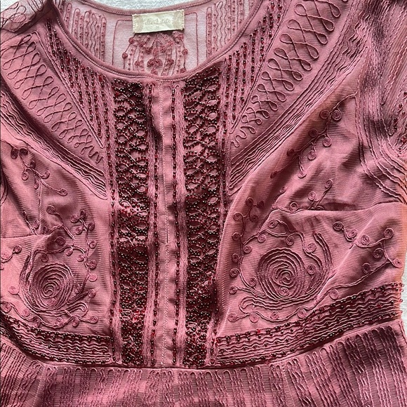 Altar'd State Dark Red Burgundy Beaded and Embroidered Flutter Sleeve Dress - Picture 7 of 15